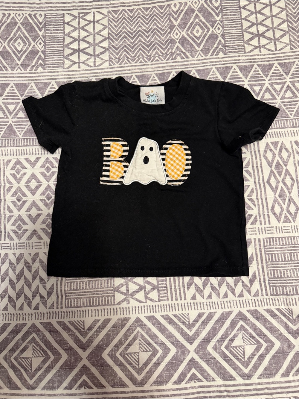 Black 'BOO' Ghost Applique Tee for Kids